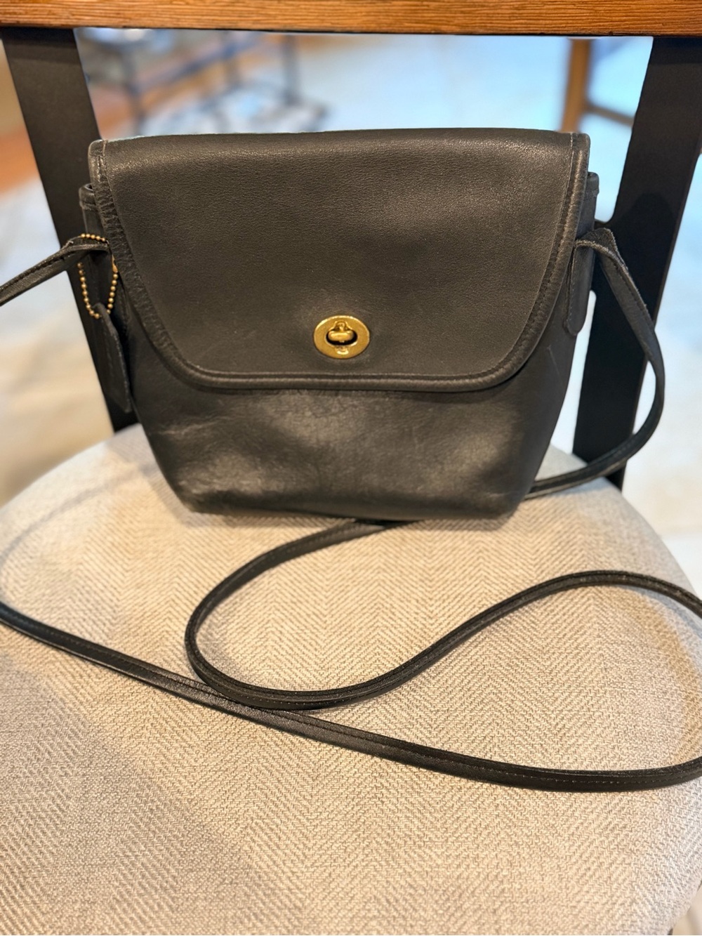 Coach Black Leather Crossbody with Gold Turnlock